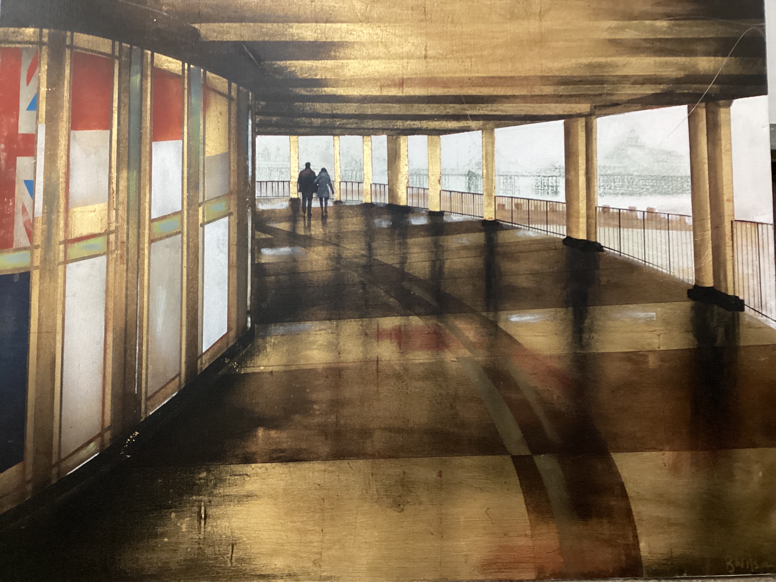 B Wilson (Modern British), three unframed oils on canvas, Brighton promenade and a cityscape, larger 100cm x 80cm.